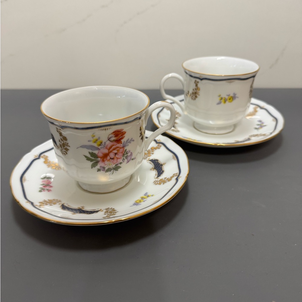 Mikasa Tea Cup and Saucer Set with Pink and Gold Floral Accents